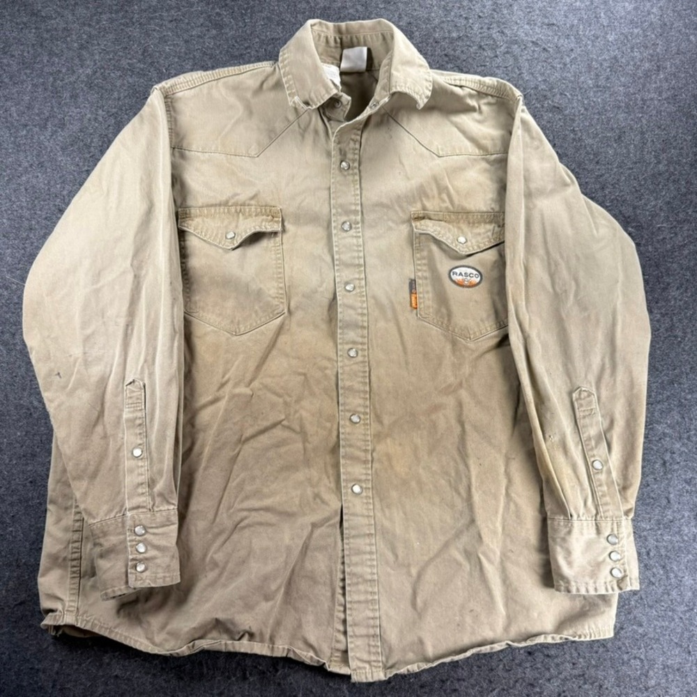 Rascor Work Shirt Men's Tan Long Sleeve Snap Front Western Style Size‎ Large